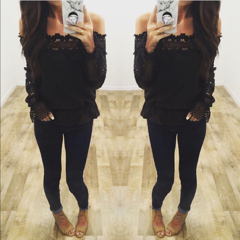 Black Crochet Off The Shoulder Top